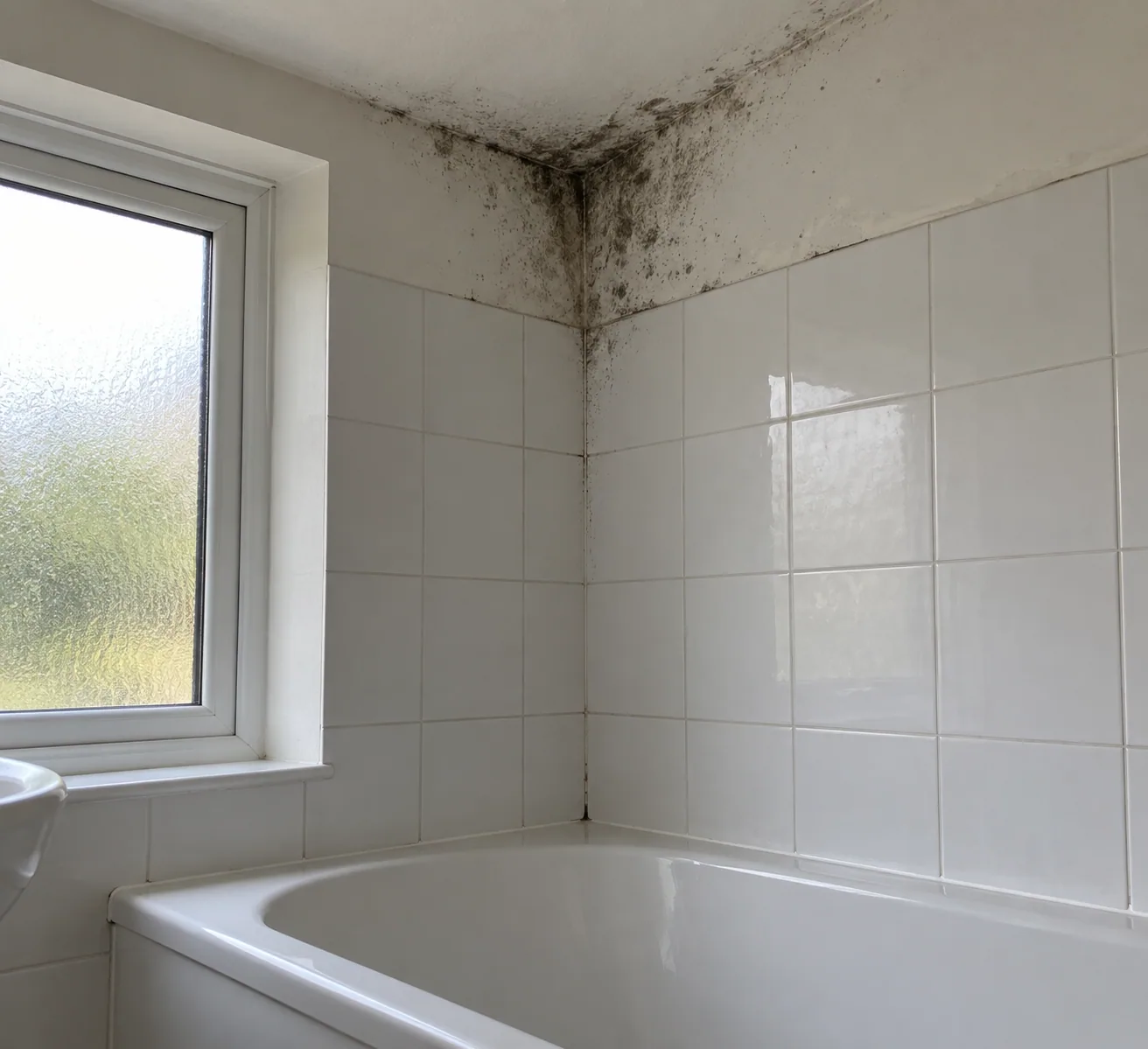 Black mould in the corner of a Dallas bathroom above the bath